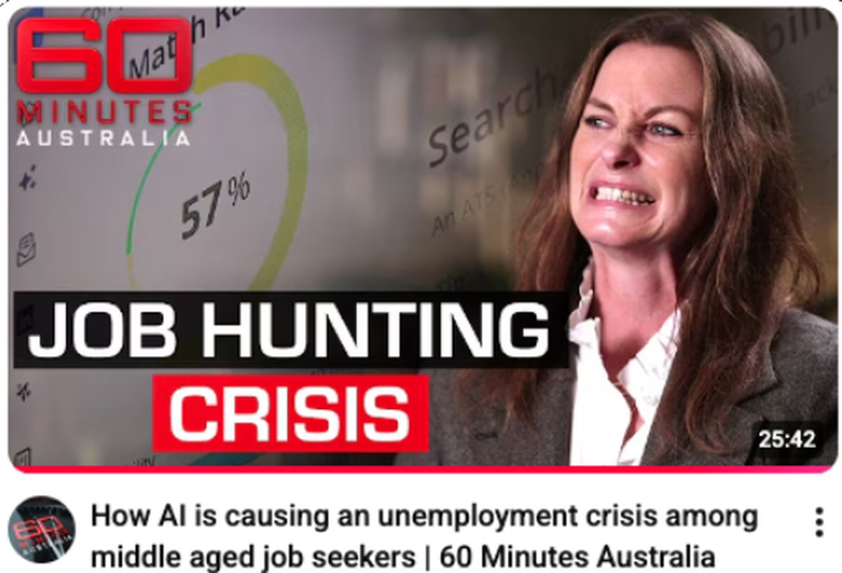 60 Minutes Australia video thumbnail, Job hunting crisis: How AI is causing an unemployment crisis among middle aged job seekers